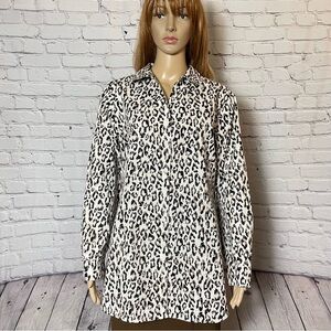 Chico's Cheetah Print Cotton Long Sleeve Shirt Size 3 US XL